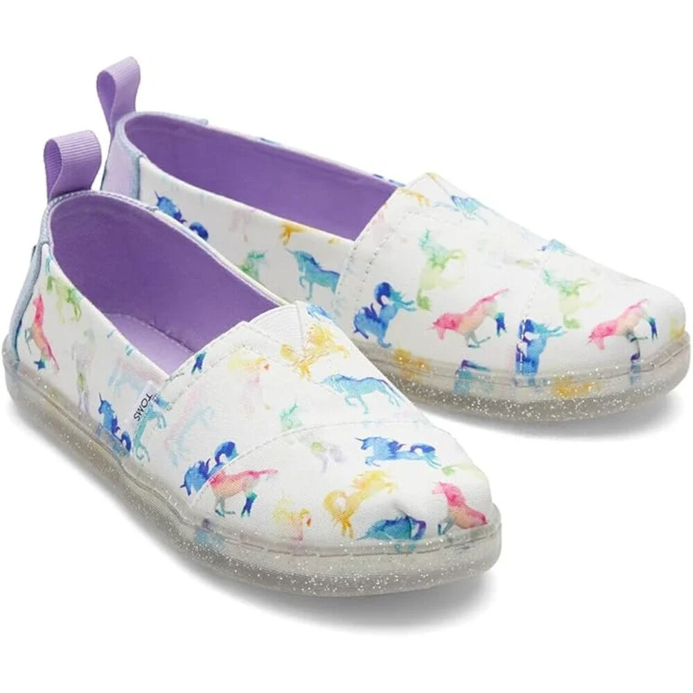 Toms Alpargata 10020115 Sneakers Kids 6 White Unicorn Print Slip On Shoes GAL975